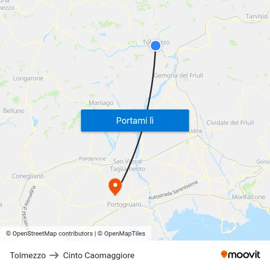 Tolmezzo to Cinto Caomaggiore map