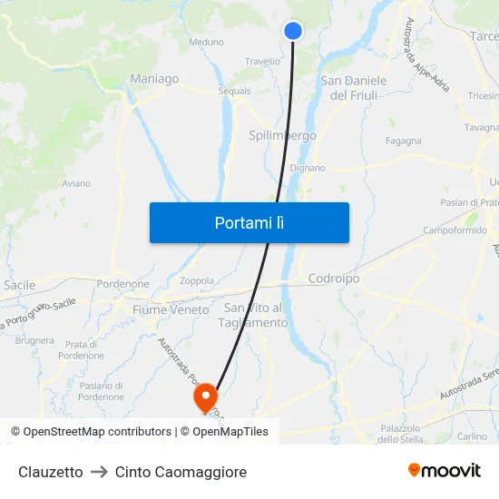 Clauzetto to Cinto Caomaggiore map
