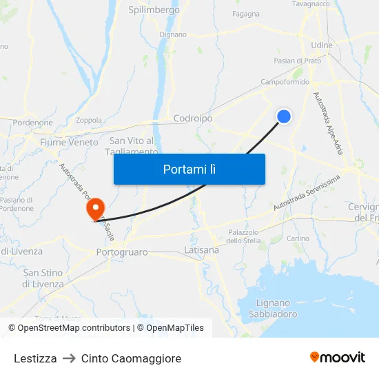 Lestizza to Cinto Caomaggiore map