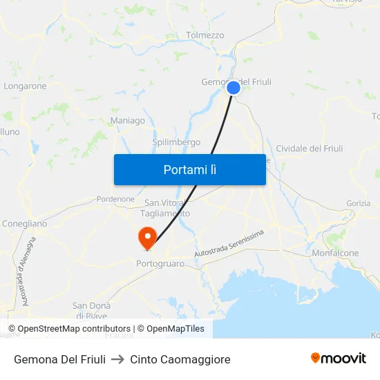 Gemona Del Friuli to Cinto Caomaggiore map