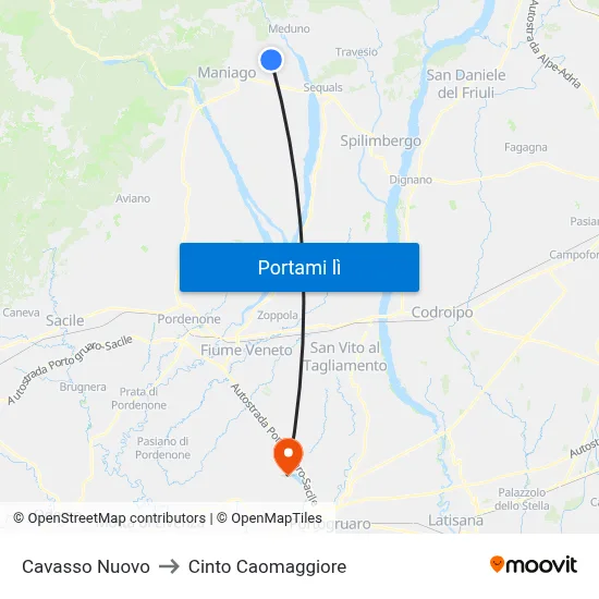 Cavasso Nuovo to Cinto Caomaggiore map
