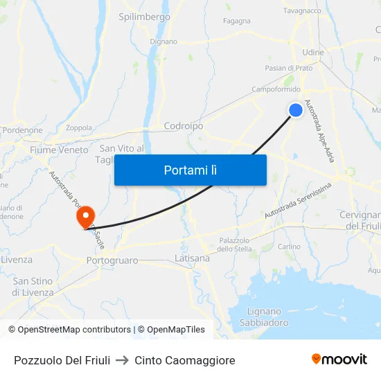 Pozzuolo Del Friuli to Cinto Caomaggiore map