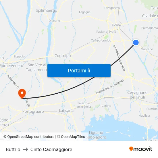 Buttrio to Cinto Caomaggiore map
