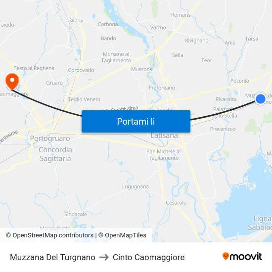 Muzzana Del Turgnano to Cinto Caomaggiore map