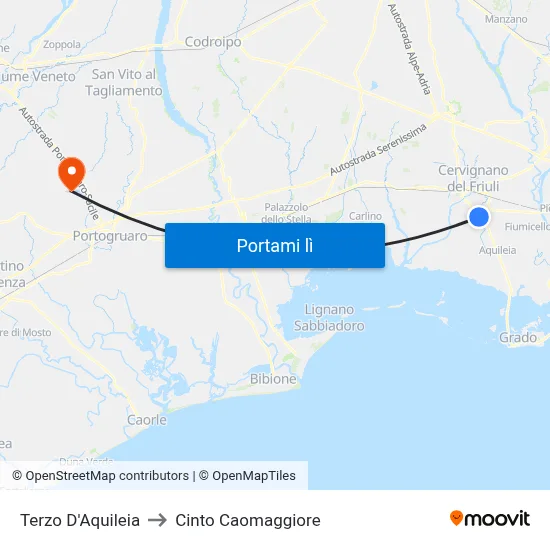 Terzo D'Aquileia to Cinto Caomaggiore map
