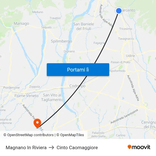 Magnano In Riviera to Cinto Caomaggiore map