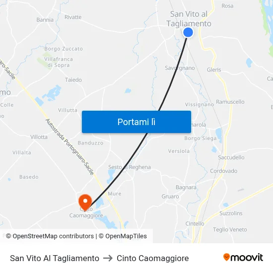 San Vito Al Tagliamento to Cinto Caomaggiore map
