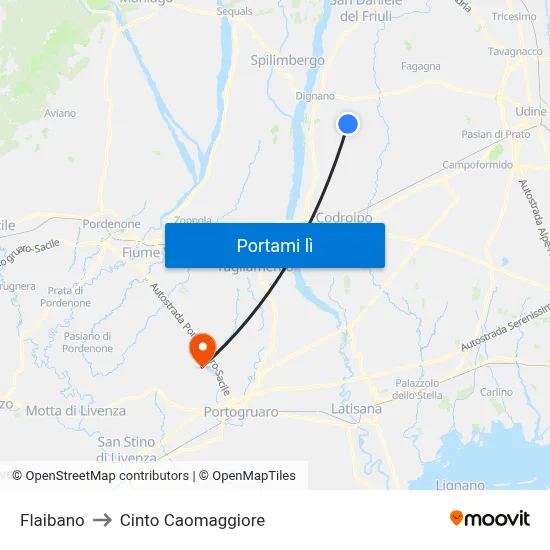 Flaibano to Cinto Caomaggiore map