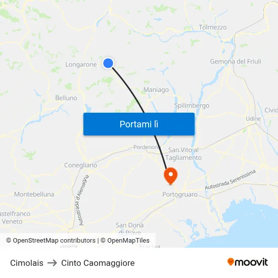 Cimolais to Cinto Caomaggiore map