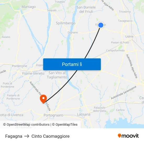 Fagagna to Cinto Caomaggiore map