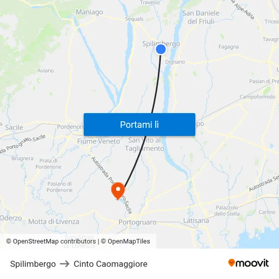 Spilimbergo to Cinto Caomaggiore map