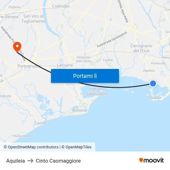 Aquileia to Cinto Caomaggiore map
