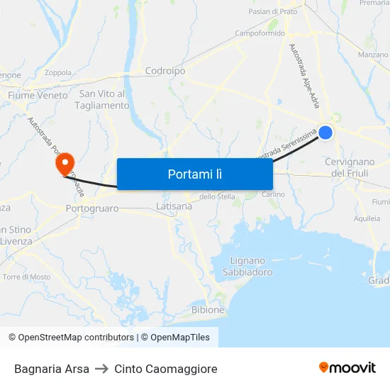 Bagnaria Arsa to Cinto Caomaggiore map