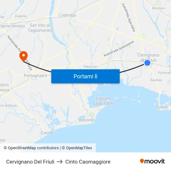 Cervignano Del Friuli to Cinto Caomaggiore map
