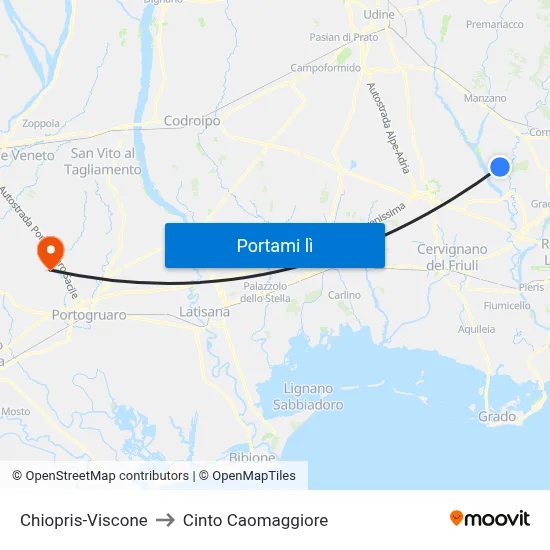 Chiopris-Viscone to Cinto Caomaggiore map