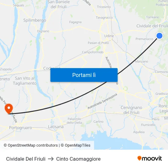 Cividale Del Friuli to Cinto Caomaggiore map