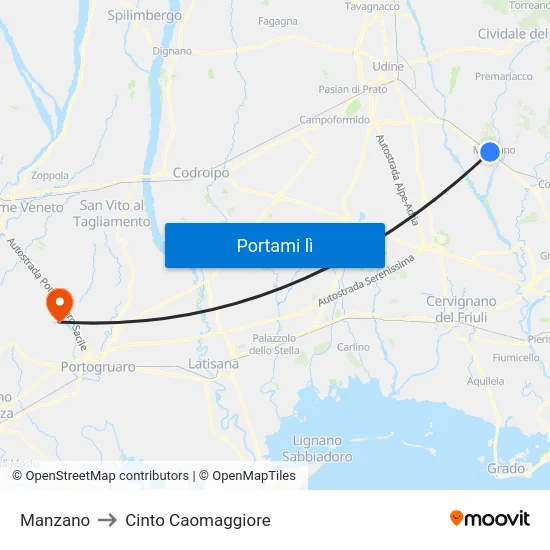 Manzano to Cinto Caomaggiore map