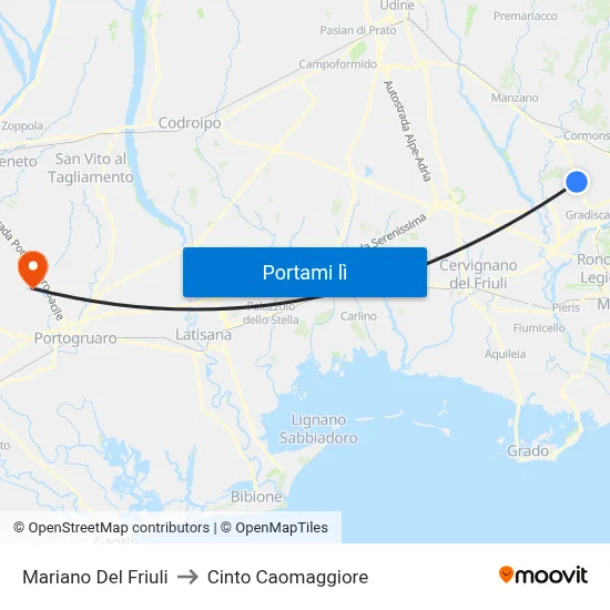 Mariano Del Friuli to Cinto Caomaggiore map
