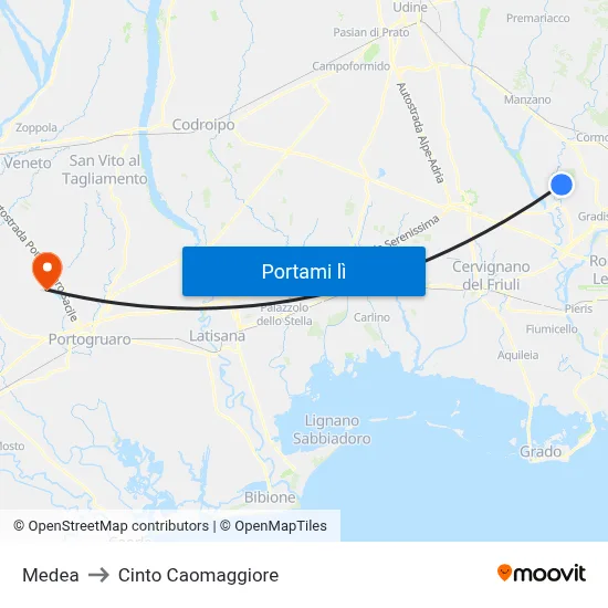 Medea to Cinto Caomaggiore map