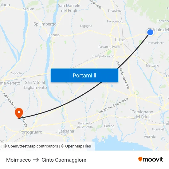 Moimacco to Cinto Caomaggiore map