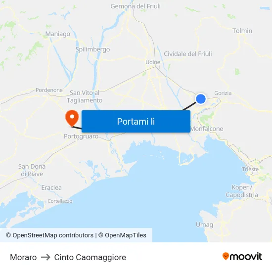 Moraro to Cinto Caomaggiore map