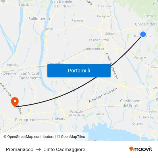 Premariacco to Cinto Caomaggiore map