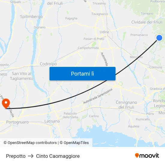 Prepotto to Cinto Caomaggiore map