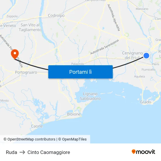 Ruda to Cinto Caomaggiore map