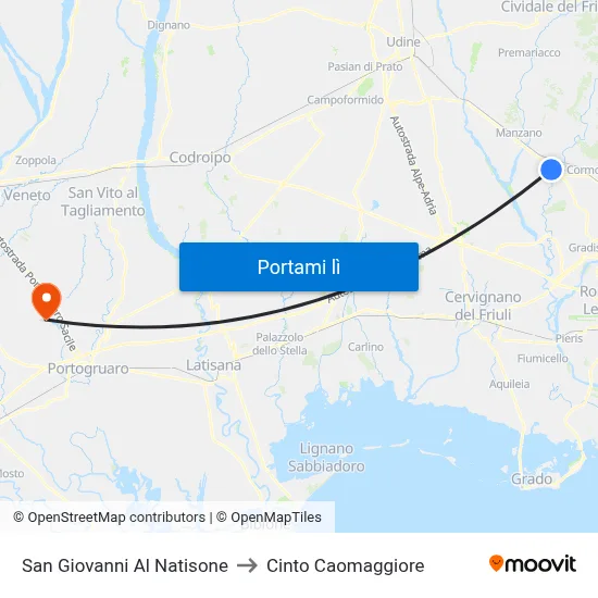 San Giovanni Al Natisone to Cinto Caomaggiore map