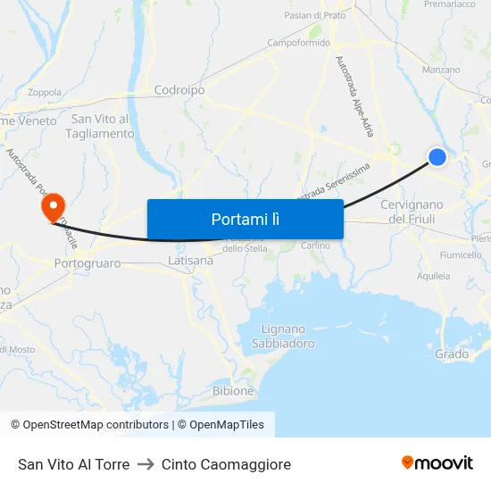 San Vito Al Torre to Cinto Caomaggiore map