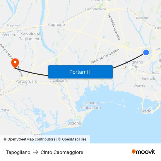 Tapogliano to Cinto Caomaggiore map