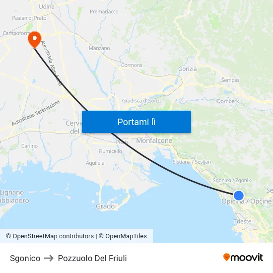 Sgonico to Pozzuolo Del Friuli map