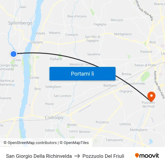 San Giorgio Della Richinvelda to Pozzuolo Del Friuli map