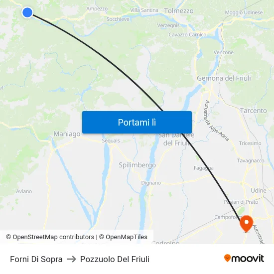 Forni Di Sopra to Pozzuolo Del Friuli map