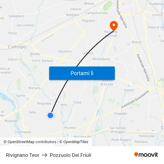 Rivignano Teor to Pozzuolo Del Friuli map