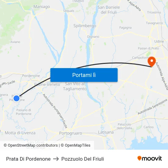 Prata Di Pordenone to Pozzuolo Del Friuli map