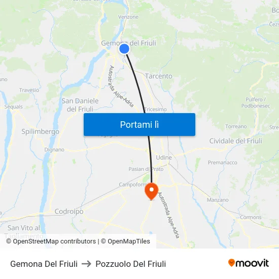 Gemona Del Friuli to Pozzuolo Del Friuli map