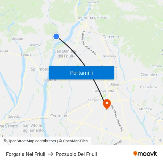 Forgaria Nel Friuli to Pozzuolo Del Friuli map