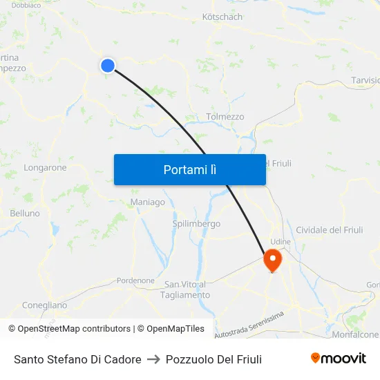 Santo Stefano Di Cadore to Pozzuolo Del Friuli map
