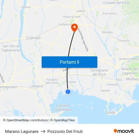 Marano Lagunare to Pozzuolo Del Friuli map