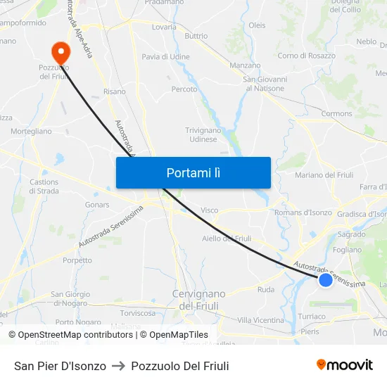 San Pier D'Isonzo to Pozzuolo Del Friuli map