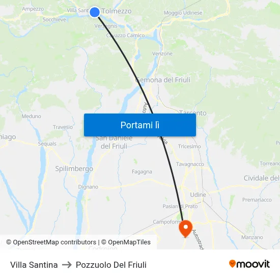 Villa Santina to Pozzuolo Del Friuli map