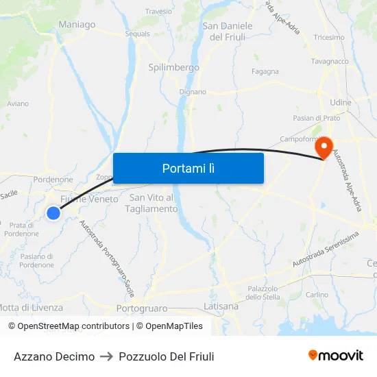 Azzano Decimo to Pozzuolo Del Friuli map