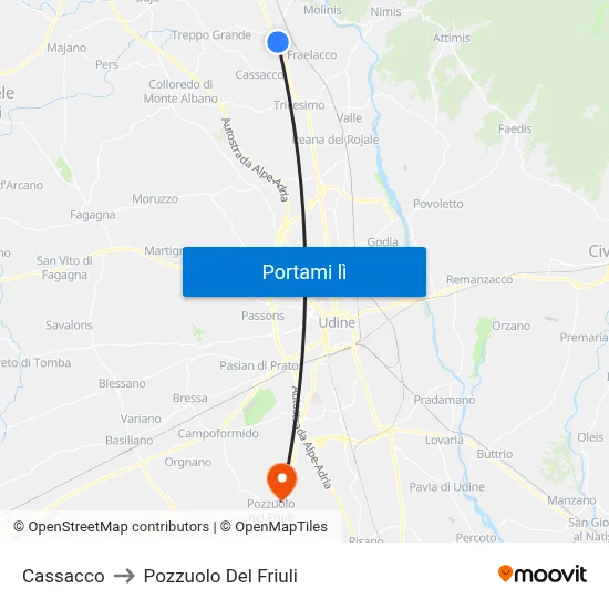 Cassacco to Pozzuolo Del Friuli map