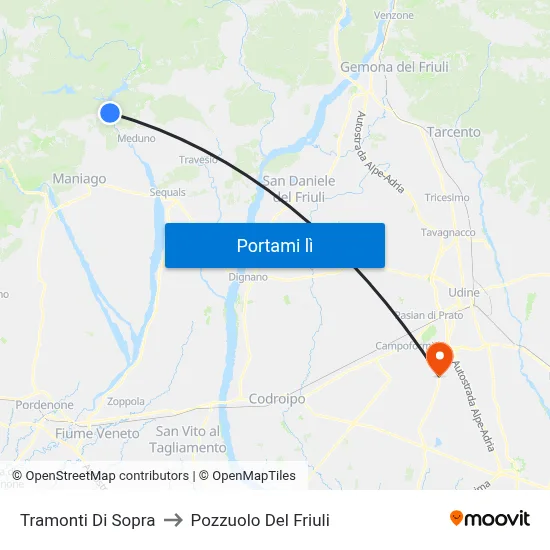 Tramonti Di Sopra to Pozzuolo Del Friuli map
