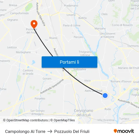 Campolongo Al Torre to Pozzuolo Del Friuli map