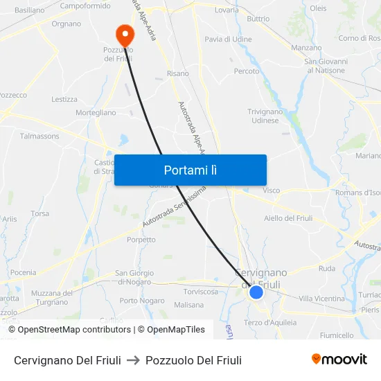 Cervignano Del Friuli to Pozzuolo Del Friuli map
