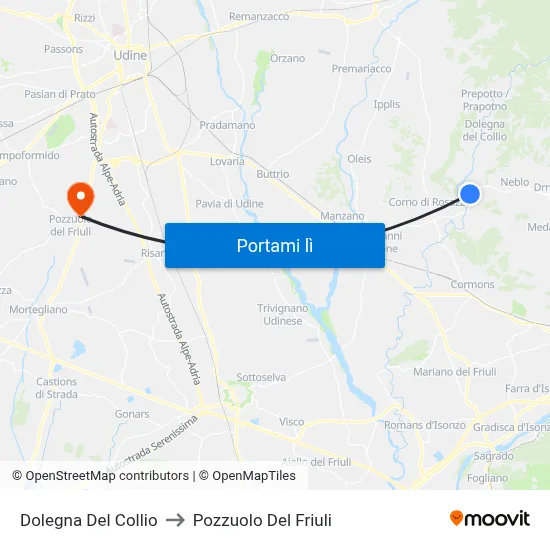 Dolegna Del Collio to Pozzuolo Del Friuli map