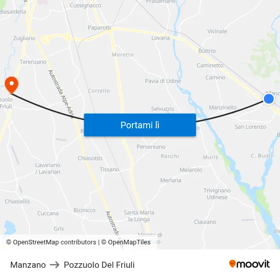 Manzano to Pozzuolo Del Friuli map