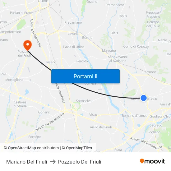Mariano Del Friuli to Pozzuolo Del Friuli map
